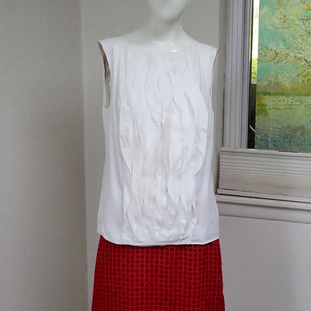 PIAZZA SEMPIONE WHITE RUFFLE SLEEVELESS TOP 6,8,44 STEALTH WEALTH